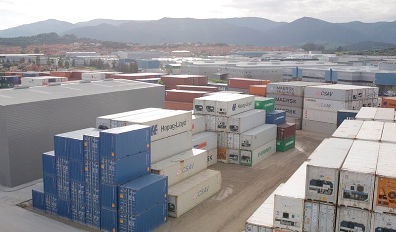 Containers in the warehouse of the logistic platform of SAM Algeciras in Algeciras