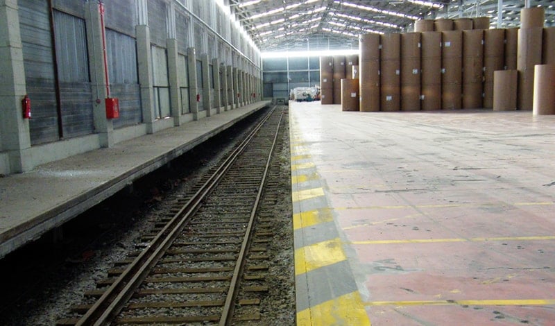 Train tracks at the Can Tunis intermodal platform warehouse in Barcelona